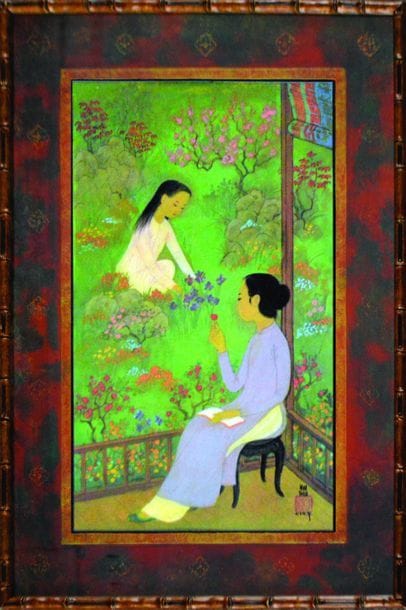 MAI-THU (1906-1980). Femmes au jardin. Reproduction...