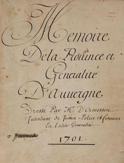 [AUVERGNE / MANUSCRIT]. ORMESSON (Antoine...