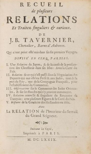 TAVERNIER (Jean-Baptiste). Les Six Voyages...