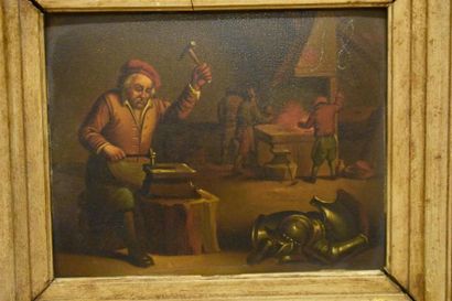 Ecole française dans le goût de Teniers
Homme...