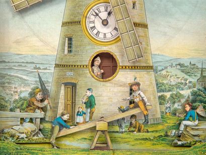 Boîte à musique et tableau animé à horloge,...