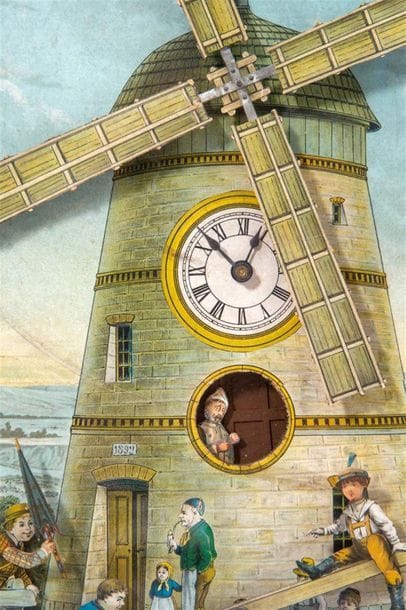 Boîte à musique et tableau animé à horloge,...
