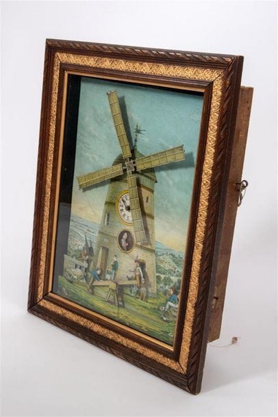 Boîte à musique et tableau animé à horloge,...