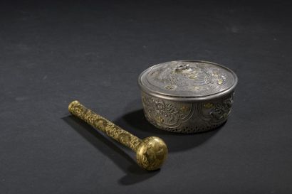 Covered box in partially gilded embossed...