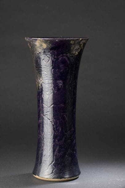 Eggplant glazed porcelain cornet vase
China,...