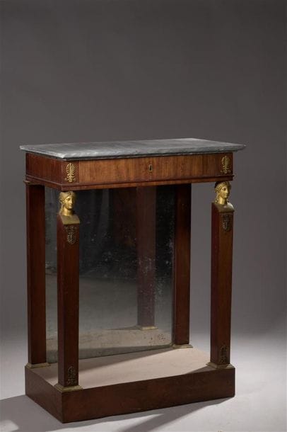 Console in mahogany and mahogany veneer stamped...