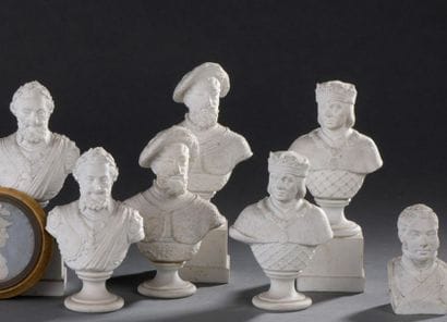 SEVRES, Restoration
period Three bisque busts...