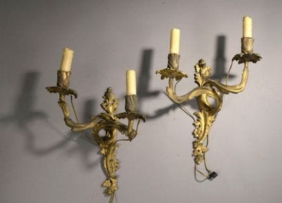 A pair of Louis XV
period chased and gilt...