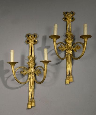Pair of Louis XVI style gilt bronze sconces...