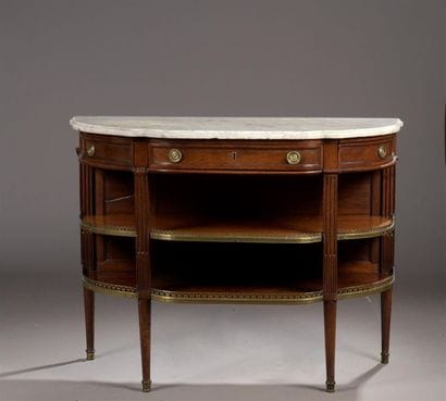 Mahogany and mahogany veneer half moon shaped...