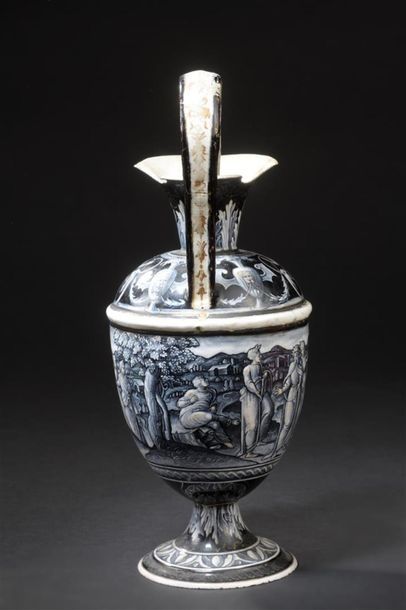 Enamel ewer with an antique scene decoration...