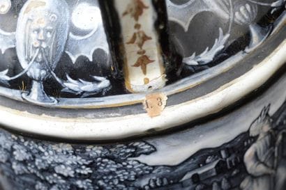 Enamel ewer with an antique scene decoration...