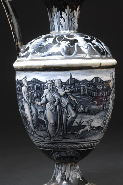 Enamel ewer with an antique scene decoration...