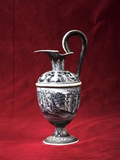 Enamel ewer with an antique scene decoration...