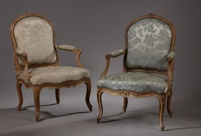Pair of armchairs in moulded and carved wood...