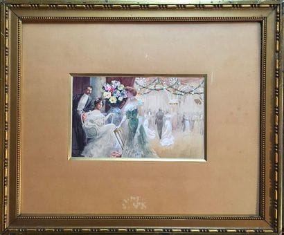 Georges LACOMBE (1868-1916) 
At the ball
Gouache.
Monogrammed...