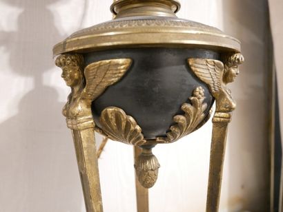 Rez-de-chaussée 

Lampe en bronze sur trépied,...