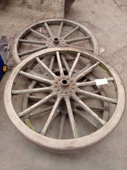 
Set of 3 horse-drawn carriage wheels 
