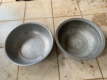 Set of two aluminium basins.