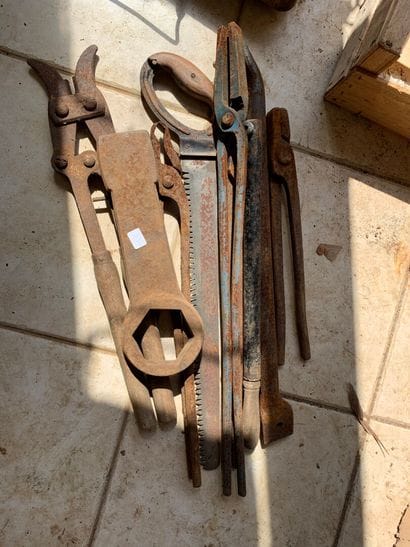 Set of tools: pioneer saw, wrenches, blacksmith...