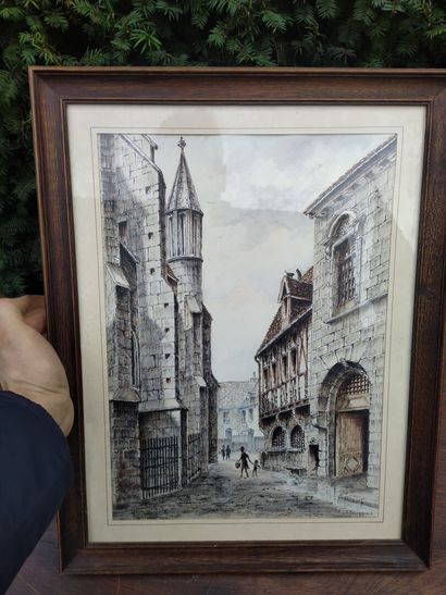 Lot of three framed pieces including a portrait...