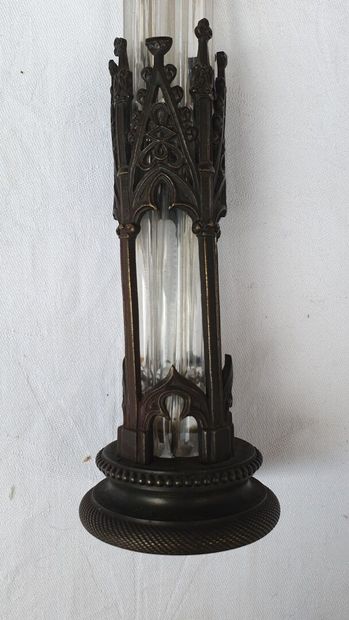 Crystal bottle with gadroons, mounted silver...