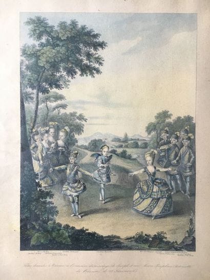 Lot of two engravings in colors, XIXth and...