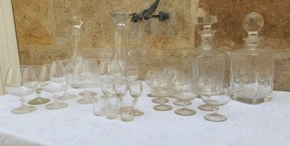 Set of four whiskey decanters and various...