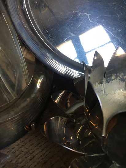Set of pewter and silver plated utensils...