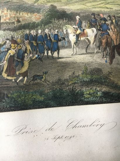 Lot of two engravings in colors, XIXth and...