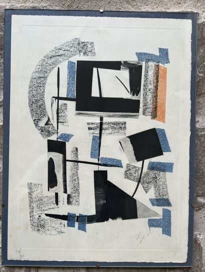 Lot of five small framed pieces; contemporary...