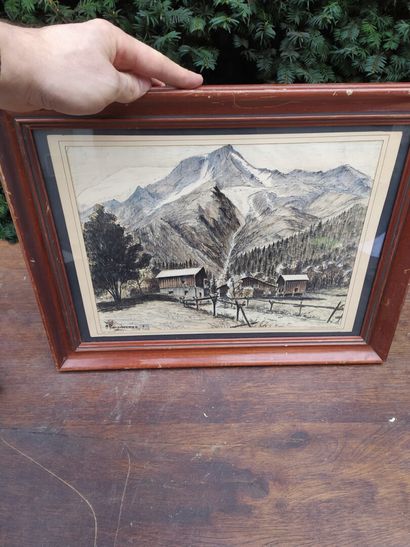 Lot of three framed pieces including a portrait...