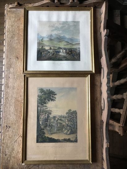 Lot of two engravings in colors, XIXth and...