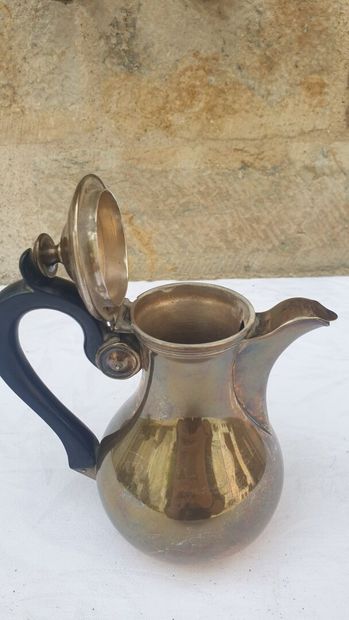 Silver coffee pot, Minerva mark, ebony side...