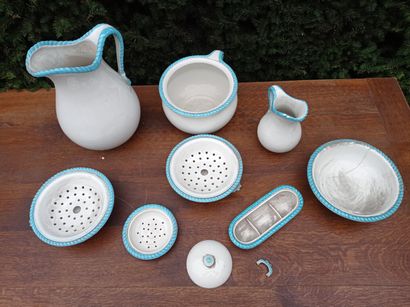 Two ewers, a pot, three small basins and...