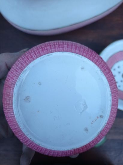 Lot including two basins of toilet, two pots...