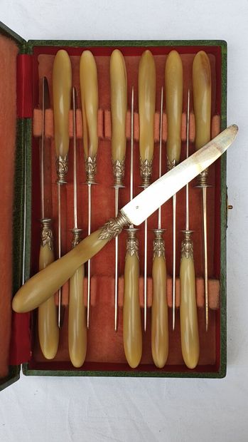 Set of cutlery in their cases (knives, salad...