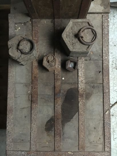 Oak grain scale, c. 1950

Three cast iron...