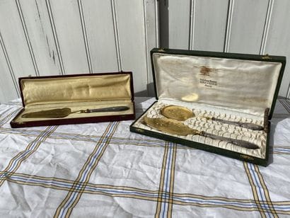 Ice cream set in gilded metal, handle in...