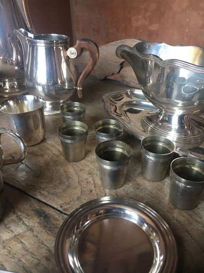 Set of pewter and silver plated utensils...
