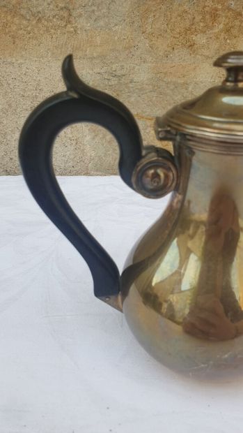 Silver coffee pot, Minerva mark, ebony side...