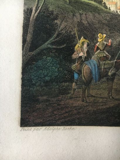 Lot of two engravings in colors, XIXth and...