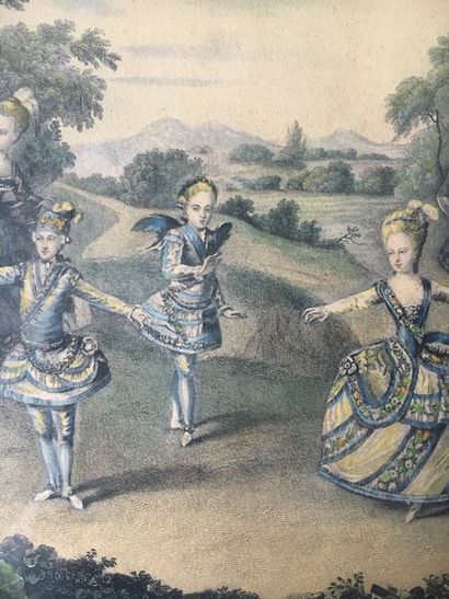Lot of two engravings in colors, XIXth and...