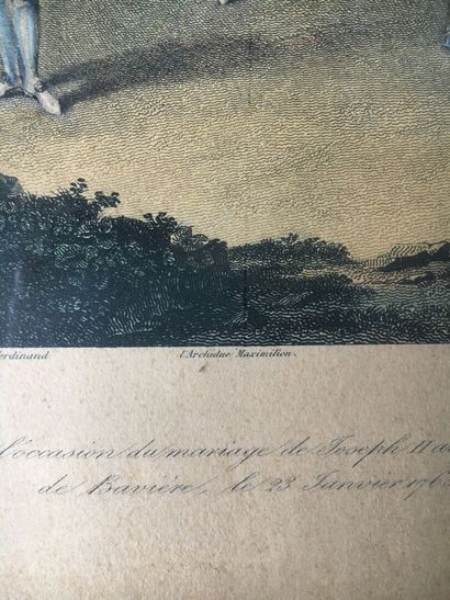 Lot of two engravings in colors, XIXth and...