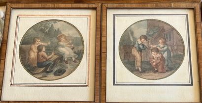Two pairs of small framed color prints 19th...