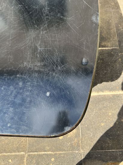 Large blackened carved wood extension table,...