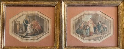 Two pairs of small framed color prints 19th...