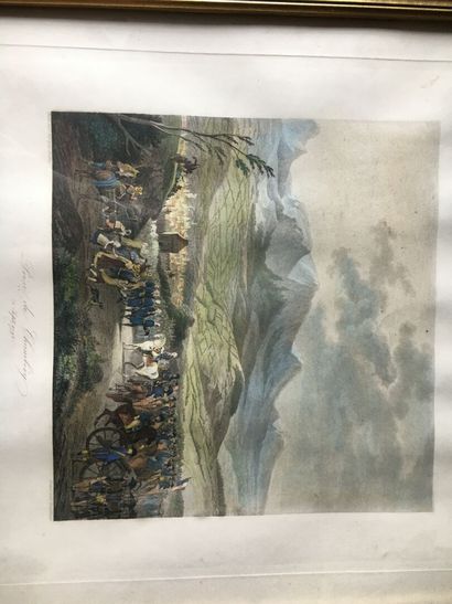 Lot of two engravings in colors, XIXth and...