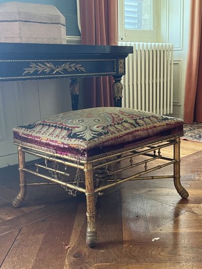 Napoleon III period stool in molded, carved...