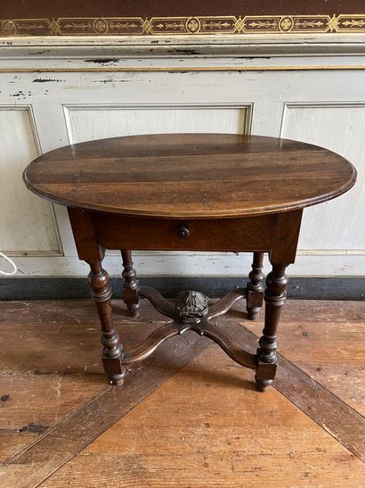 Small oval table in natural wood Louis XIV...
